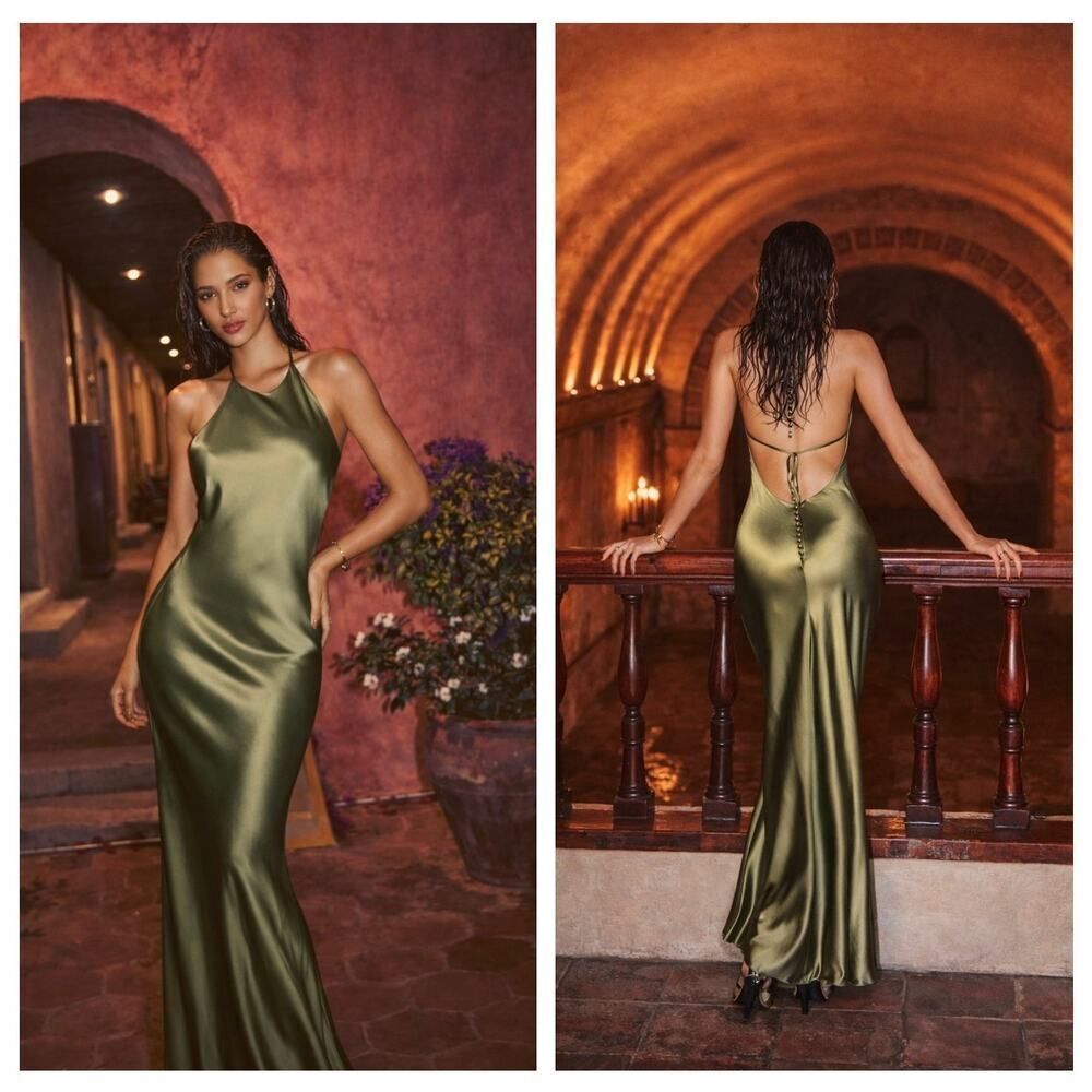 Reformation Jeany silk dress Olive size L